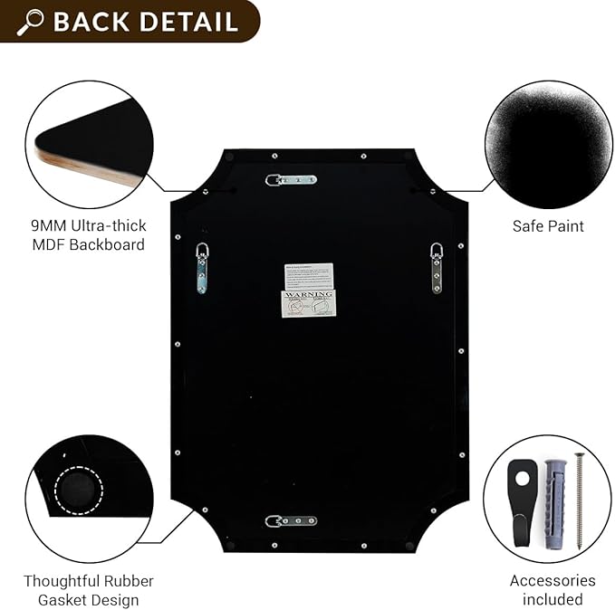 ANDY STAR 24x36 Inch Black Mirror, Matte Black Scalloped Wall Mirror, Modern - Image 9