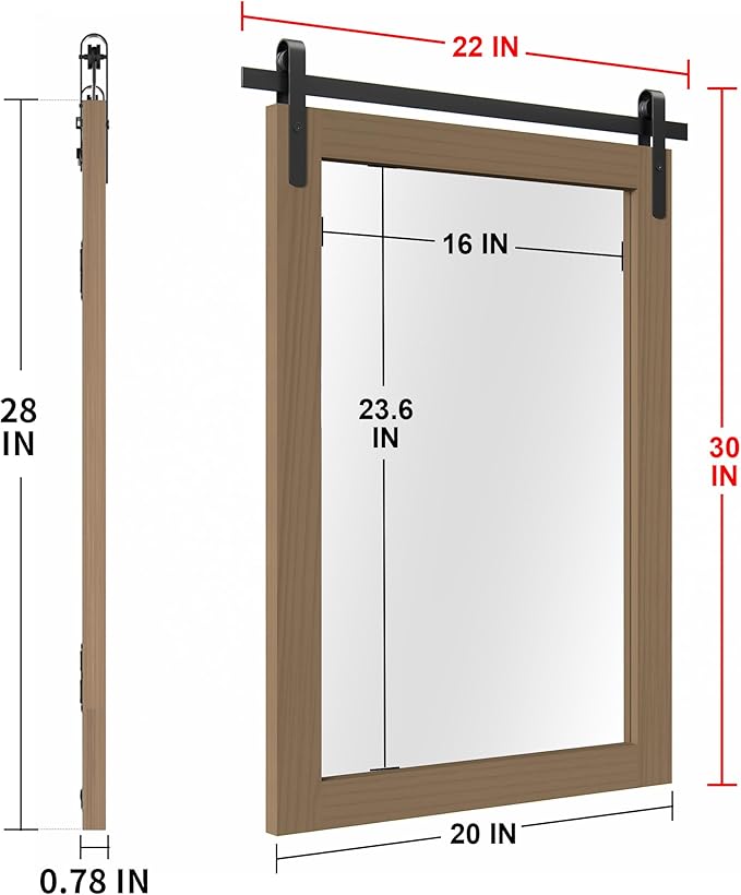 Brown Farmhouse Mirror for Wall, 22x30INCH Wood Framed Rectangle Bathroom - Image 2