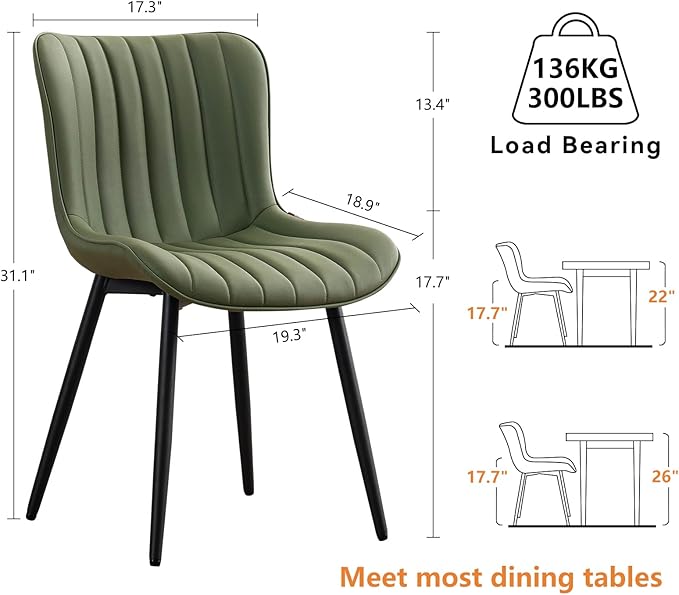 YOUNUOKE Green Dining Chairs Set of 2 Mid-Century Modern Kitchen Dining Room - Image 2