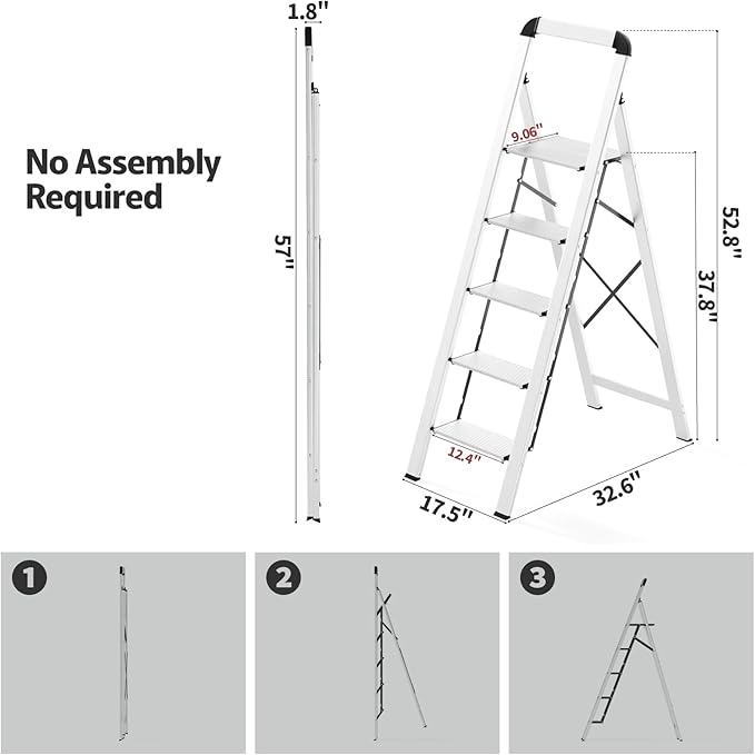 KINGRACK Aluminium 5 Step Ladder, Lightweight Step Stool - Image 9
