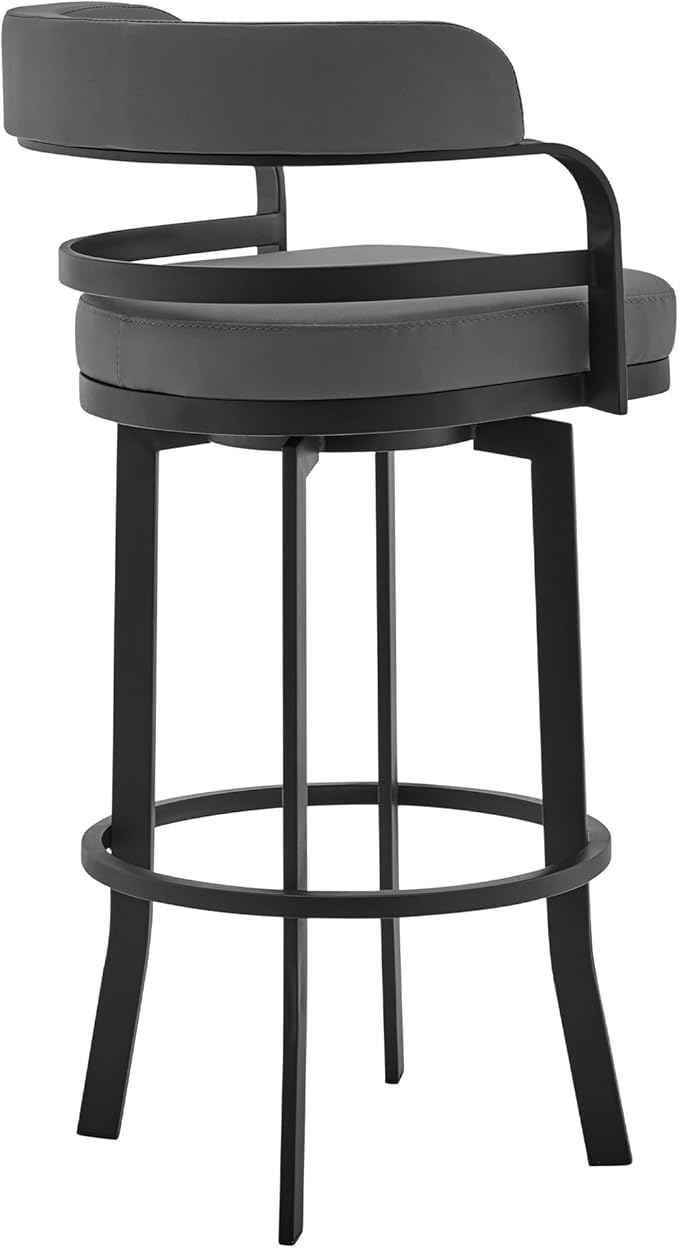 Armen Living Prinz Modern 26" Seat Height Gray Faux Leather and Black Steel - Image 4