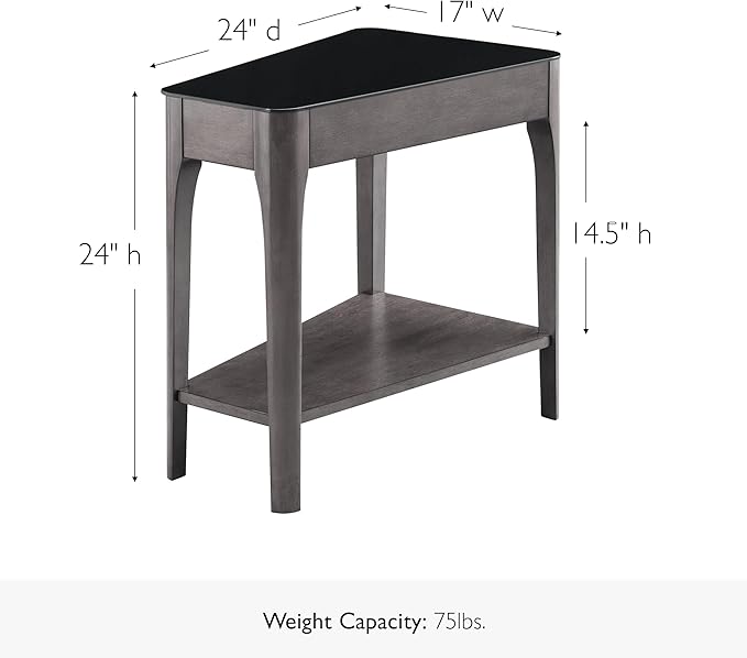 Leick Home Obsidian End Table, Solid Wood, Narrow Wedge Shape, Glass Tabletop - Image 3
