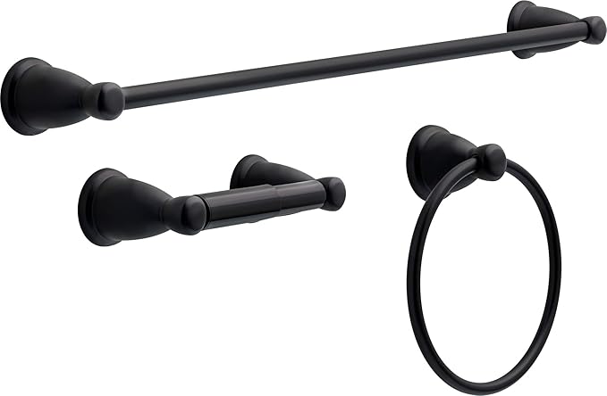 Franklin Brass Kinla 3-Piece Bathroom Set Matte Black 24" Towel Bar Rack by FranklinBrass