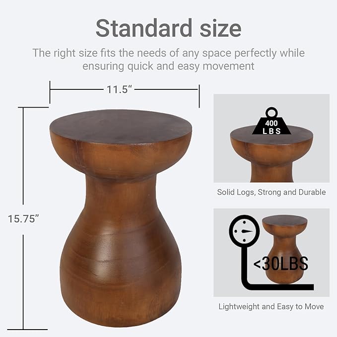TORMAYS HOME Wooden Side Table Tree Stump End Table Solid Wood Stool Natural - Image 2