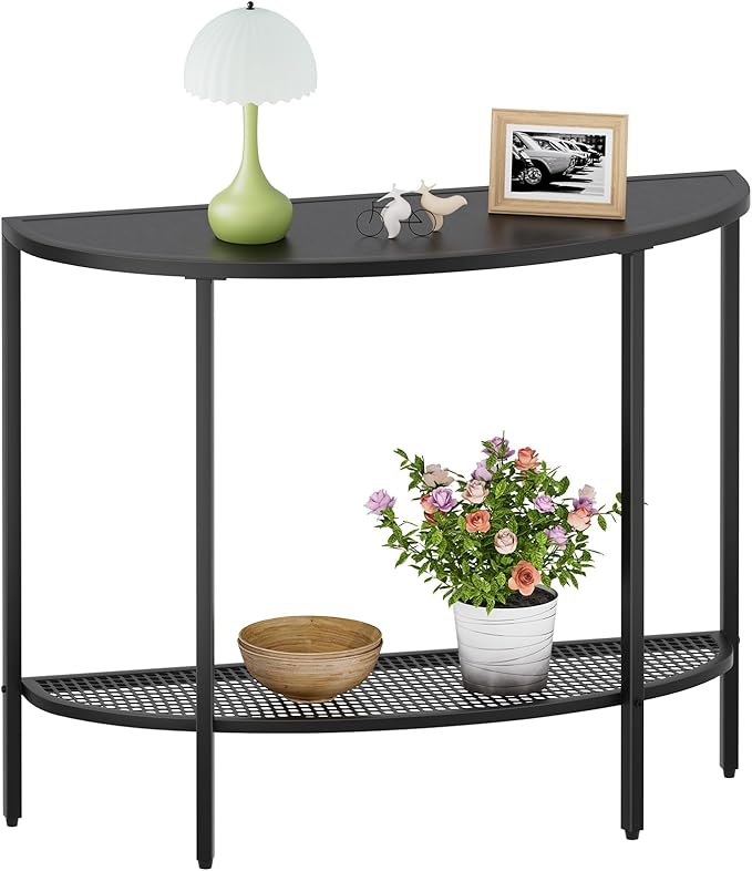 SAYGOER Black Half Moon Console Table 2 Tier Narrow Entryway Table by Saygoer