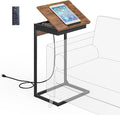C Shaped End Table with Charging Station, 45° Tiltable Adjustable Flip Top by Unknown