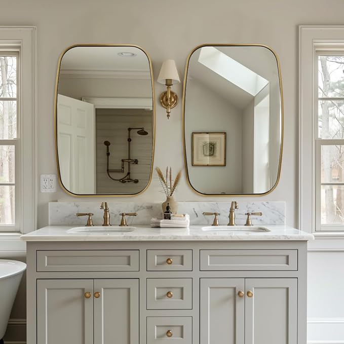 ANDY STAR Brushed Gold Oval Bathroom Mirror, 24x36 Inch Brass Oblong Mirrors - Image 2