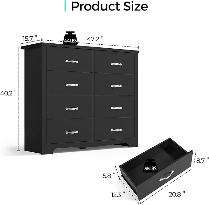 LINSY HOME 8 Drawer Double Dresser, Modern Dresser Chest - Image 5