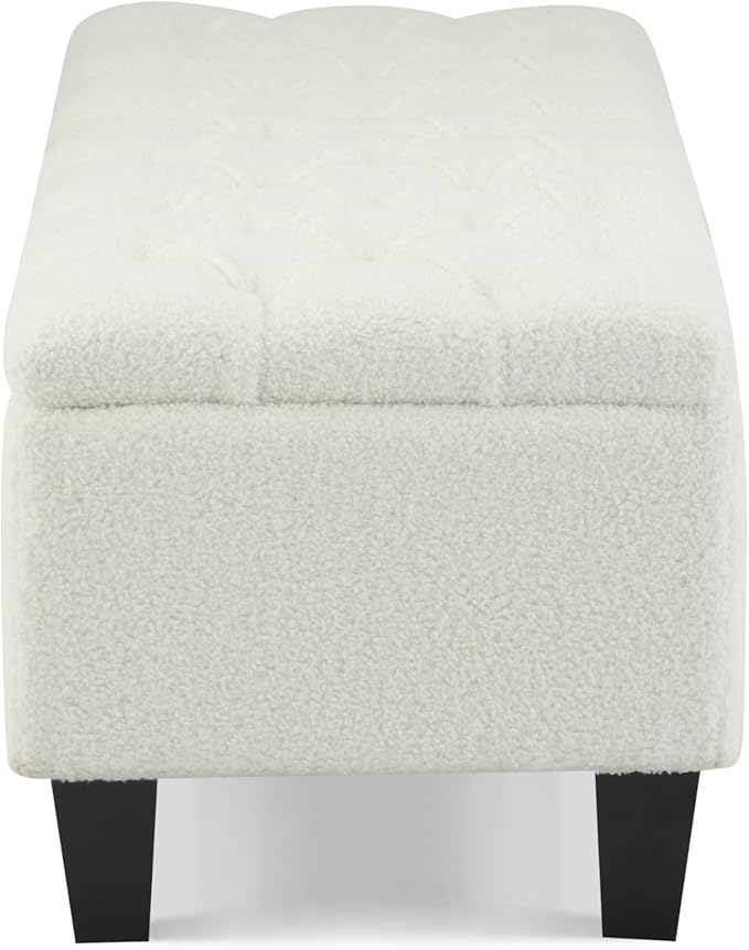 Christopher Knight Home Ottilie Boucle Fabric Storage Ottoman Bench, Wooden - Image 10