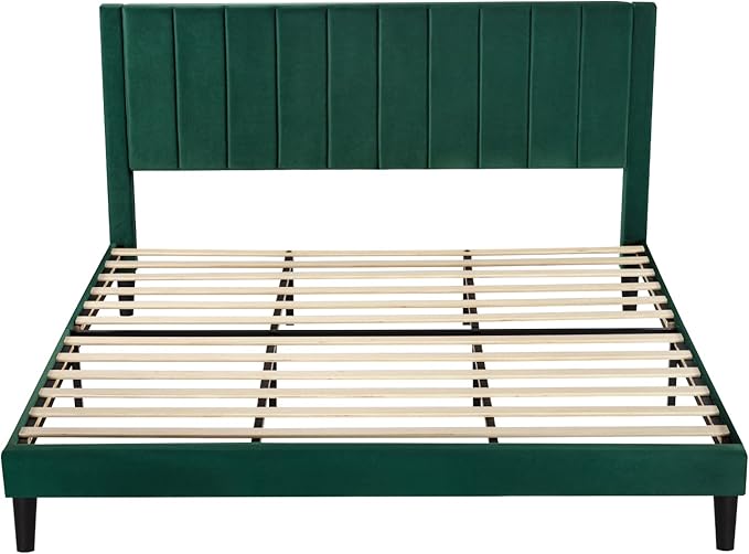SHA CERLIN King Bed Frame/Velvet Upholstered Platform Bed Frame - Image 9