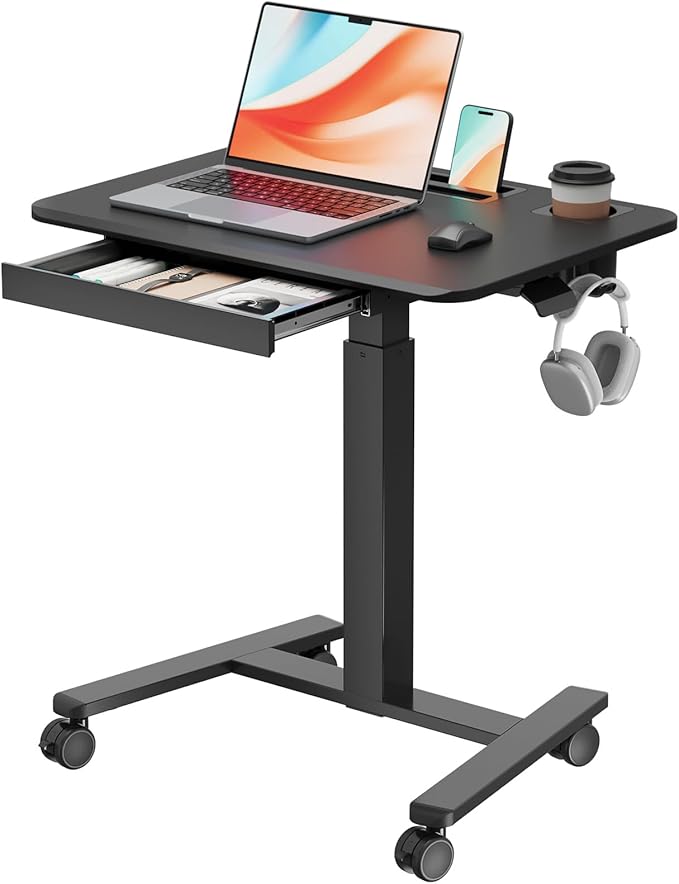 Mobile Standing Desk with Drawer, Portable Laptop Workstation on Wheels by JYLHJOYSEEKER