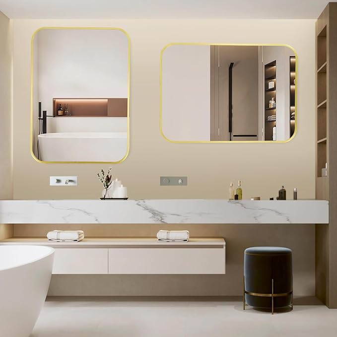24x36 Inch Bathroom Mirror for Wall, Matte Gold Framed Rectangle Mirror - Image 3