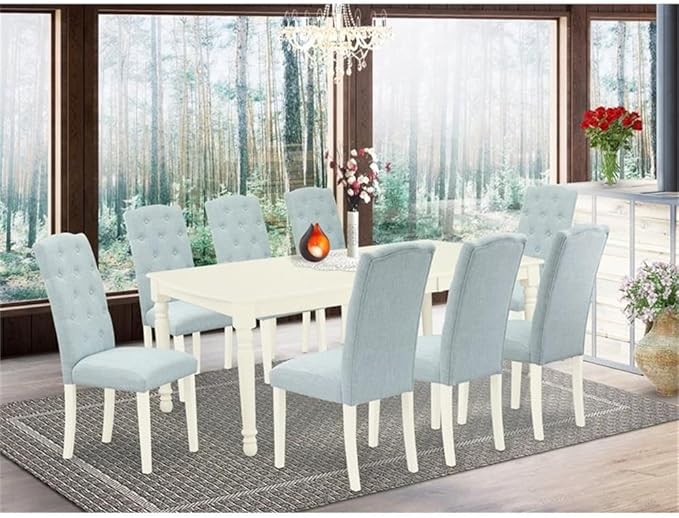 East West Furniture DOCE9-LWH-15 9 Piece Dining Table Set Includes a Rectangle - Image 2