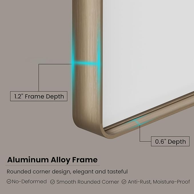 Bronze Bathroom Mirror 72x36 Inch, Brushed Bronze Metal Frame Mirror - Image 2