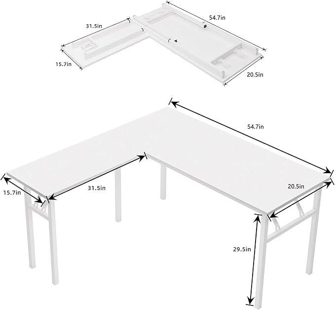 DlandHome Reversible L-Shaped Desk Large Corner Desk Folding Table Computer - Image 3