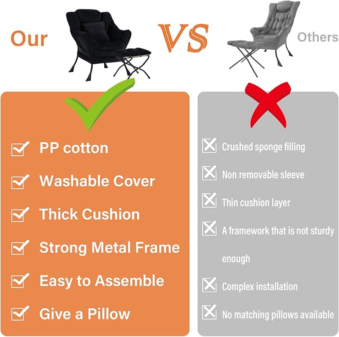 Lazy Chair with Ottoman, Modern Lounge Accent Chair with a Pillow, Leisure Sofa - Image 5