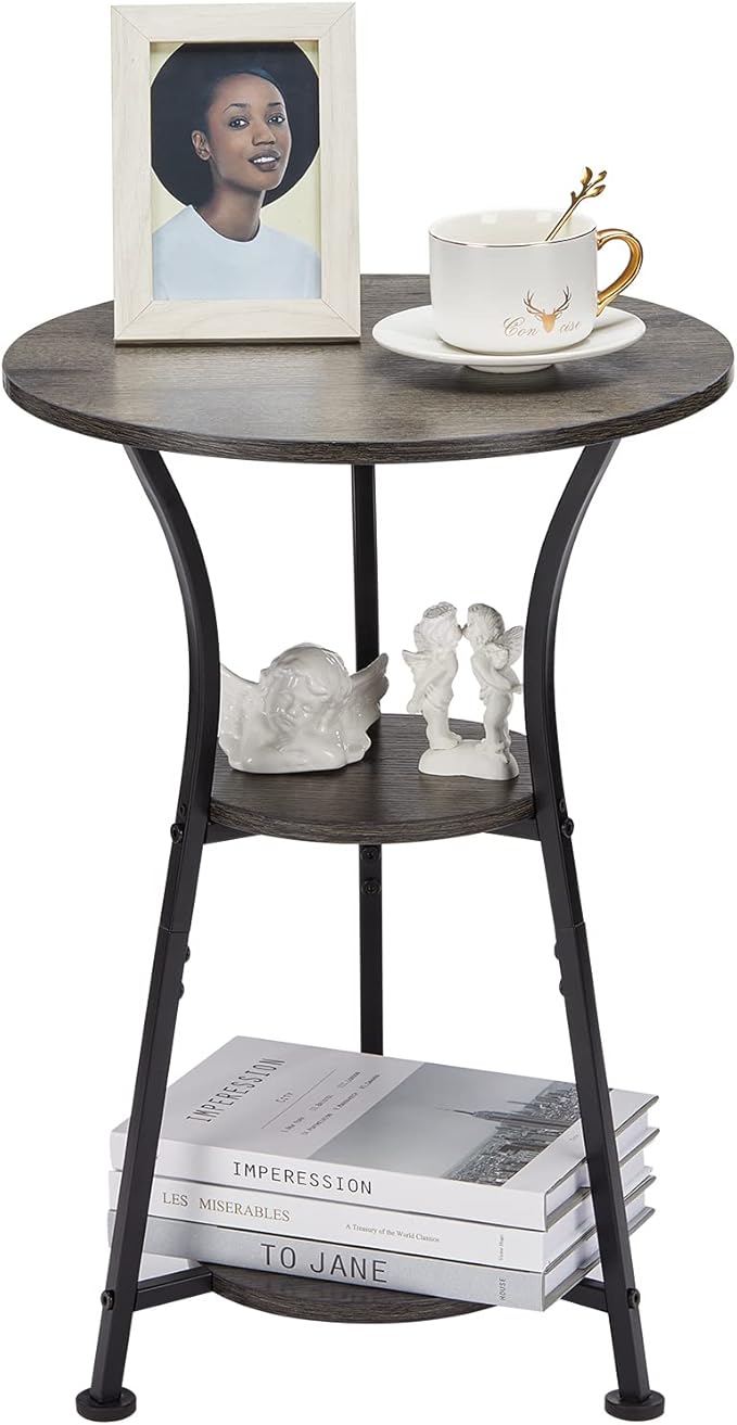 Dulcii Small Round End Table for Narrow and Small Space, 3-Tier Round Accent by Zexvida