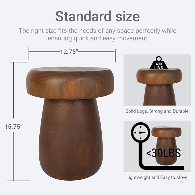 TORMAYS HOME Handmade Wood Side Table Tree Stump End Table Solid Wood Stool - Image 2