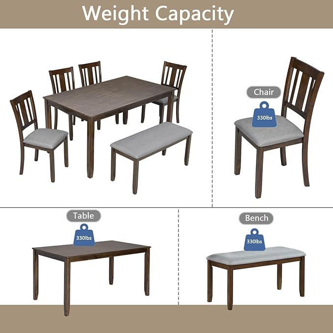 soges 6 Piece Kitchen Dining Table Set, Wooden Dining Table - Image 5