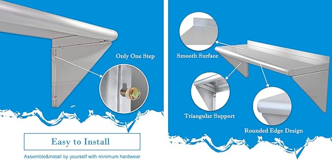 12''x36'' - 2PACKS Wall Mounted Stainless Steel Shelf NSF Commercial Metal Wall - Image 4
