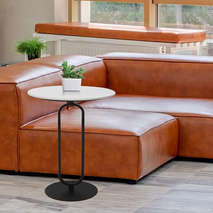 Side Table with Marble Top Metal Pub Bar Round Table Modern Sofa Side End Table - Image 7