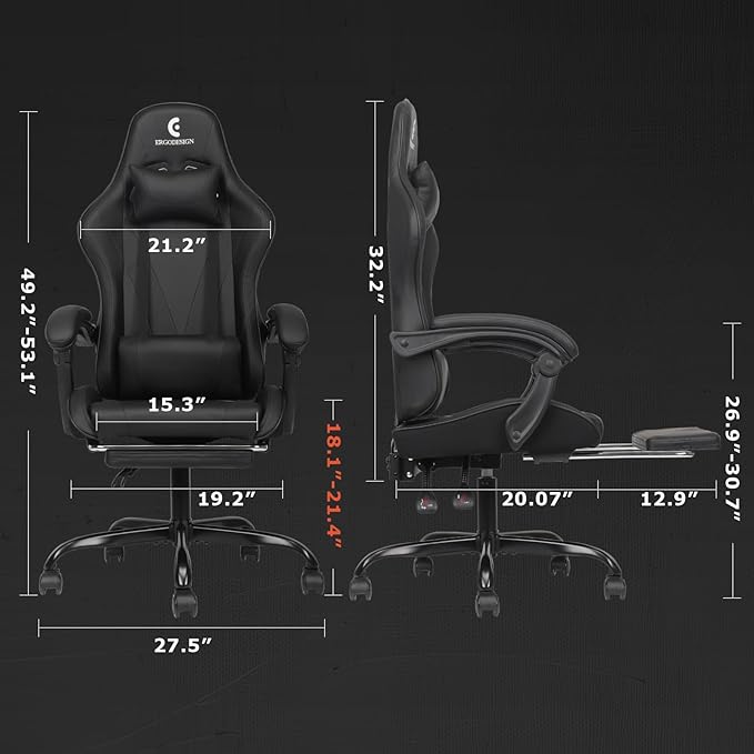Gaming Chair with Linkage Armrest & Footrest, High Back Video Gaming Chair - Image 3