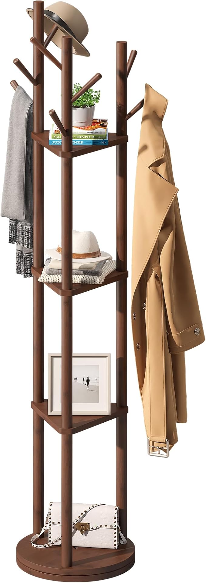 FILWH Bamboo Coat Rack Rotary Freestanding by FILWH
