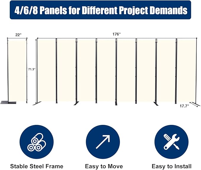 Room Divider 6FT Portable Room Dividers and Folding Privacy Screens, 8 Panel - Image 6
