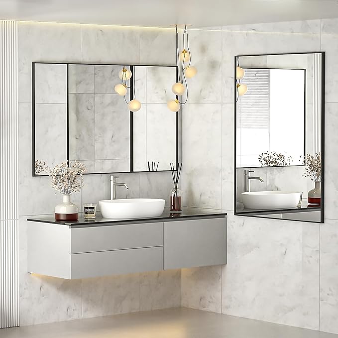 Koonmi Black Rectangle Wall Mirror, 20x30 Inch Bathroom Mirror, Aluminum Frame - Image 2