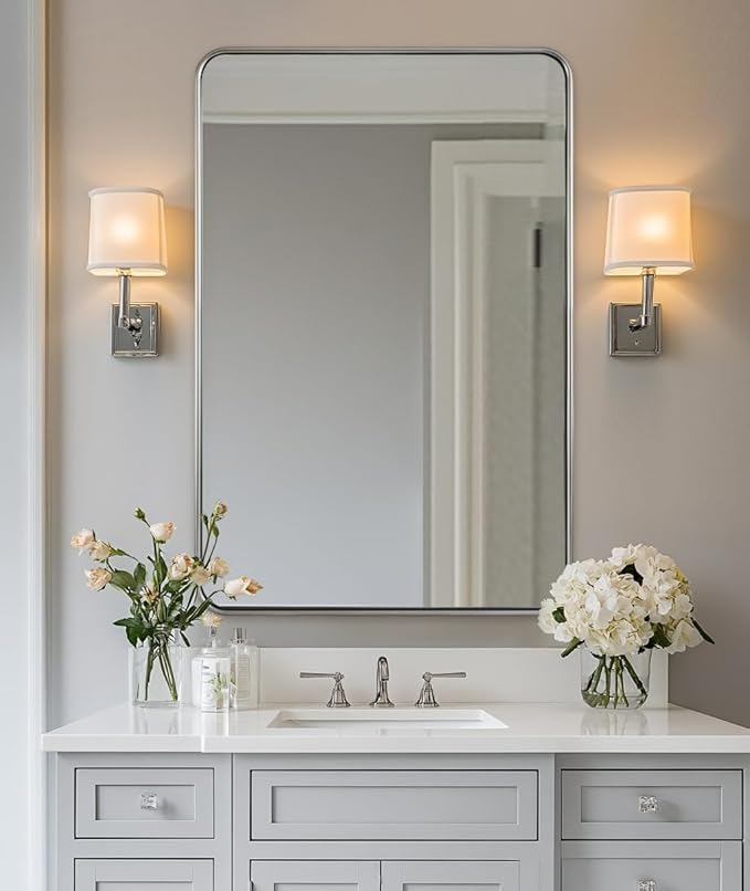 ANDY STAR Brushed Nickel Mirror, Stainless Steel Metal Frame 24x36 Inch - Image 3
