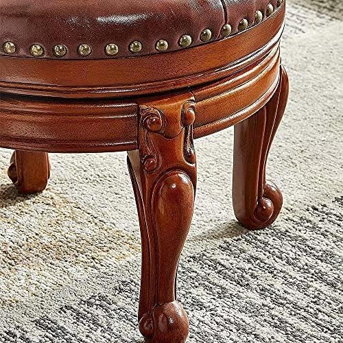 Solid Wood Foot Stool Round Ottoman Mid-Century Footrest Sofa Stool - Image 6
