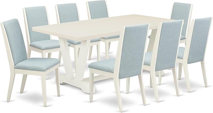 East West Furniture V027LA015-9 9 Piece Dining Set Includes a Rectangle Dining by EastWestFurniture