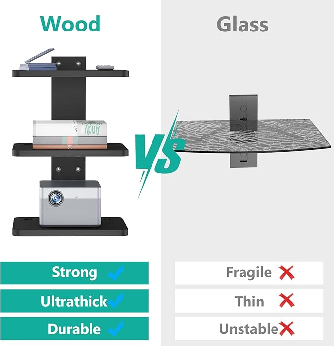 WALI Projector Mount Floating TV Shelf, Holds Up to 22lbs, Wooden Floating Shelf - Image 5