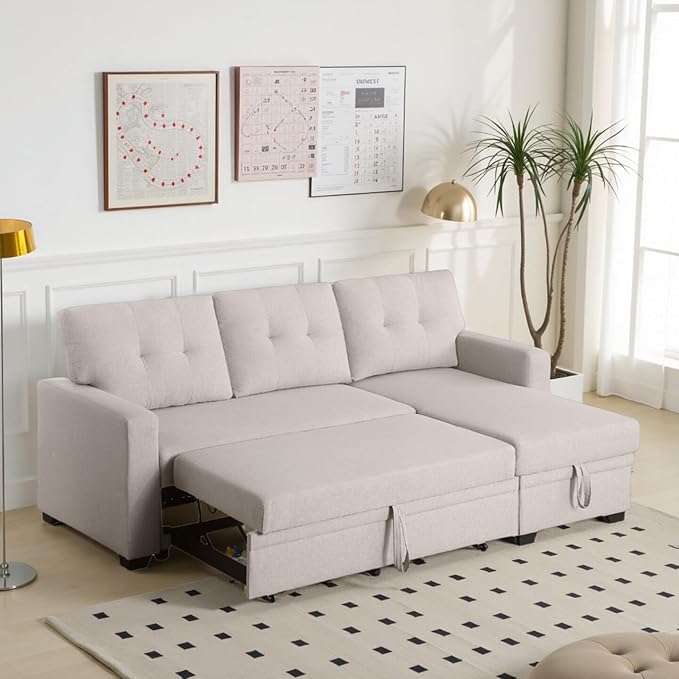 L-Shape Sofa Bed, Pull Out Sleeper Sofa - Image 7