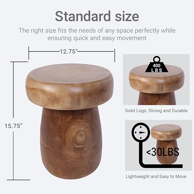 TORMAYS HOME Handmade Wood Side Table Tree Stump End Table Solid Wood Stool - Image 2