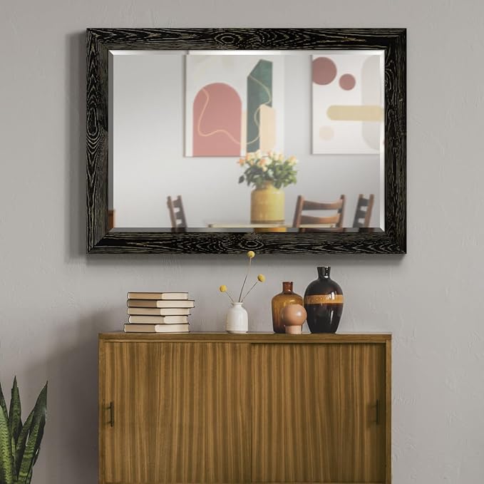 Black Rustic Mirror Rectangular Barnwood Framed Wall Mirror - Image 5