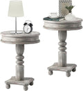 COSIEST Set of 2 Rustic Accent Side Table, Farmhouse Wood Pedestal Table Round by COSIEST