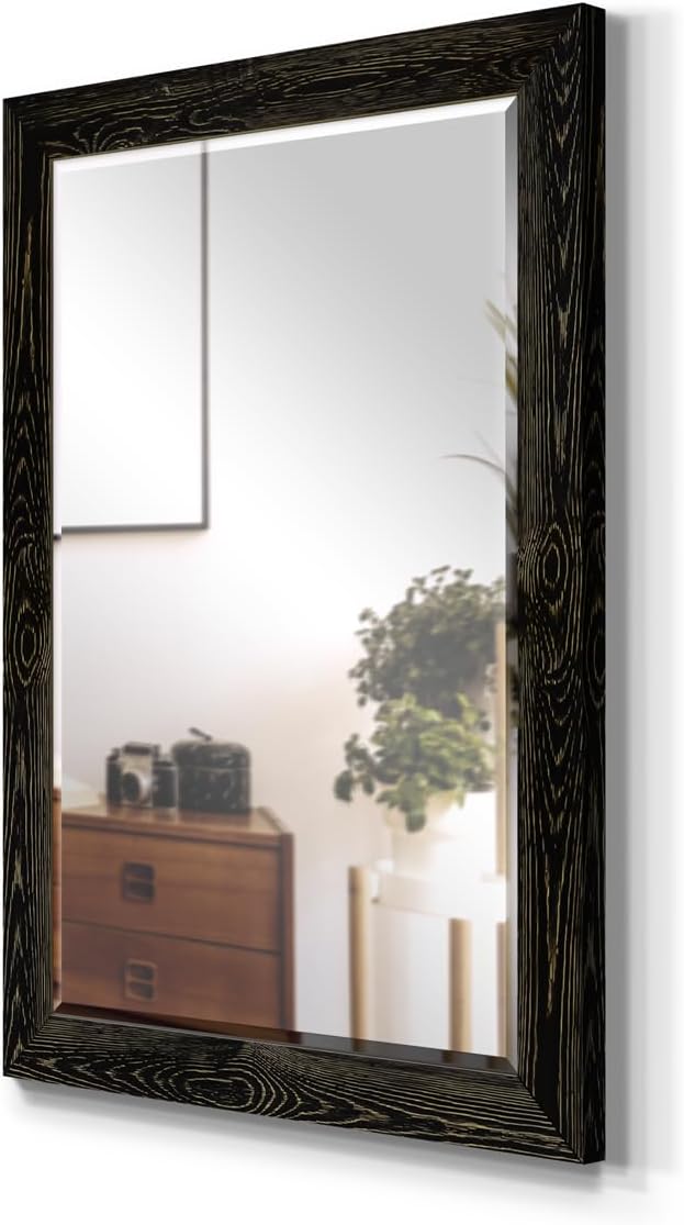 Black Rustic Mirror Rectangular Barnwood Framed Wall Mirror - Image 6