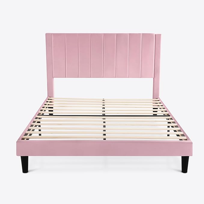 SHA CERLIN Queen Bed Frame/Velvet Upholstered Platform Bed Frame - Image 8