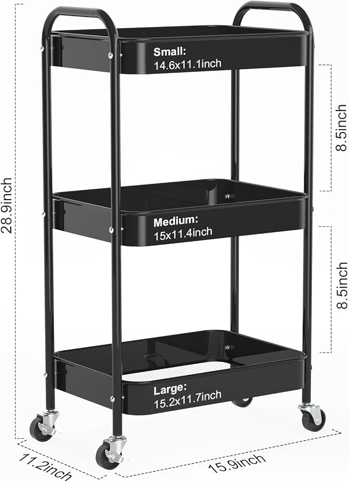 3-Tier Rolling Metal Storage Cart - Image 6