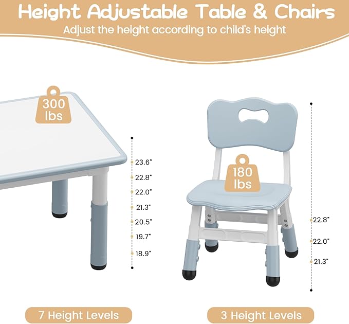 GarveeHome Kids Table and 4 Chairs Set, Height Adjustable Toddler Table and - Image 4