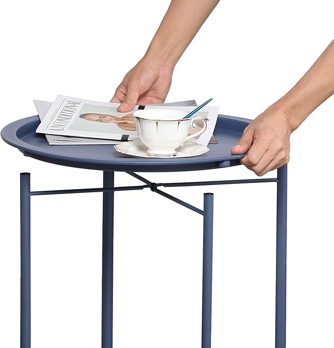 VECELO Side/End Table, Folding Round Metal Anti-Rust and Waterproof Outdoor or - Image 8