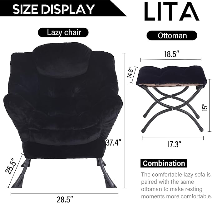 LITA Lazy Chair with Ottoman, Modern Accent Leisure Upholstered Sofa Chair - Image 3