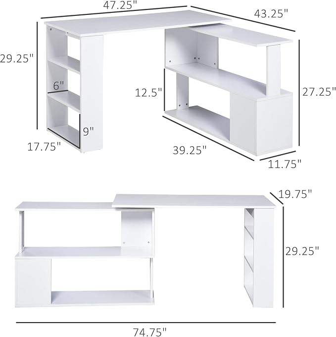 HOMCOM L Shaped Desk, Corner Computer Desk, 360 Degree Rotating Home Office Desk - Image 3
