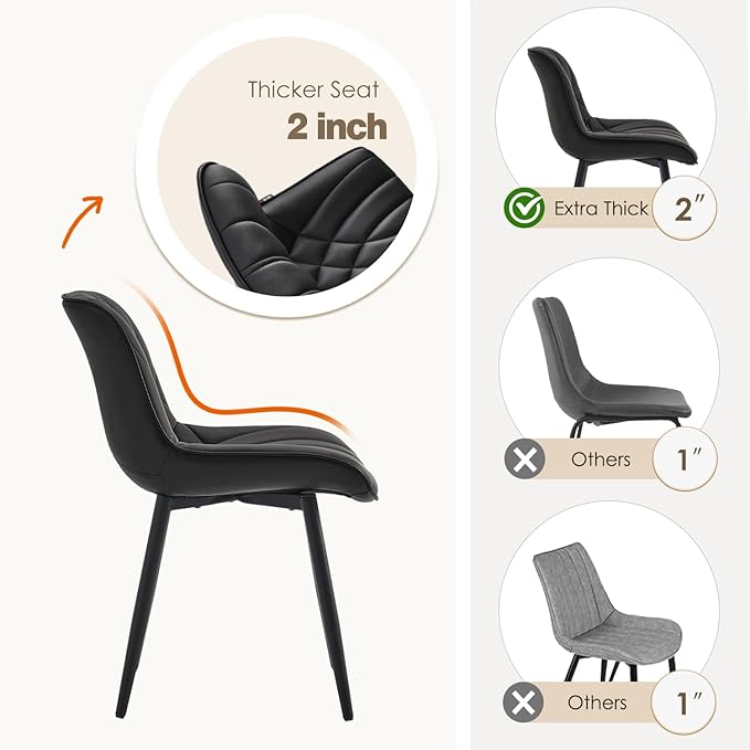 YOUNUOKE Black Dining Chairs Set of 2 Modern Upholstered Kitchen Chair - Image 4