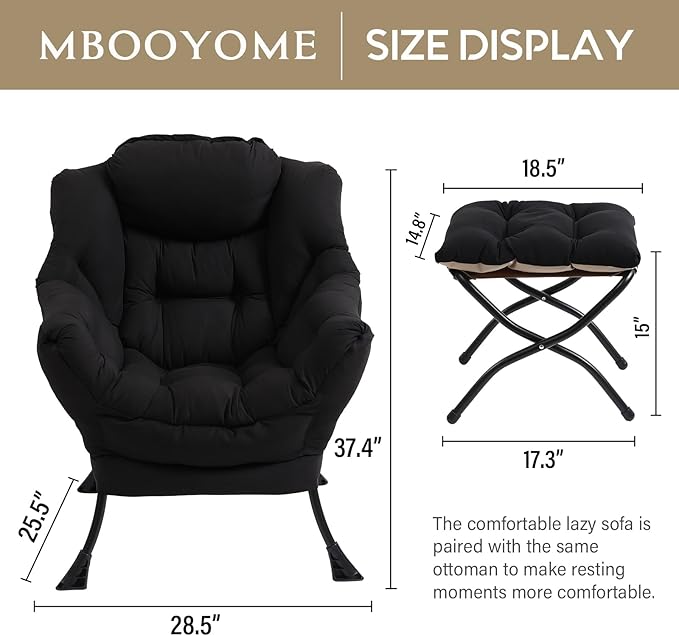 Lazy Chair with Folding Ottoman, Modern Accent Lounge Armchair with Armrests - Image 3