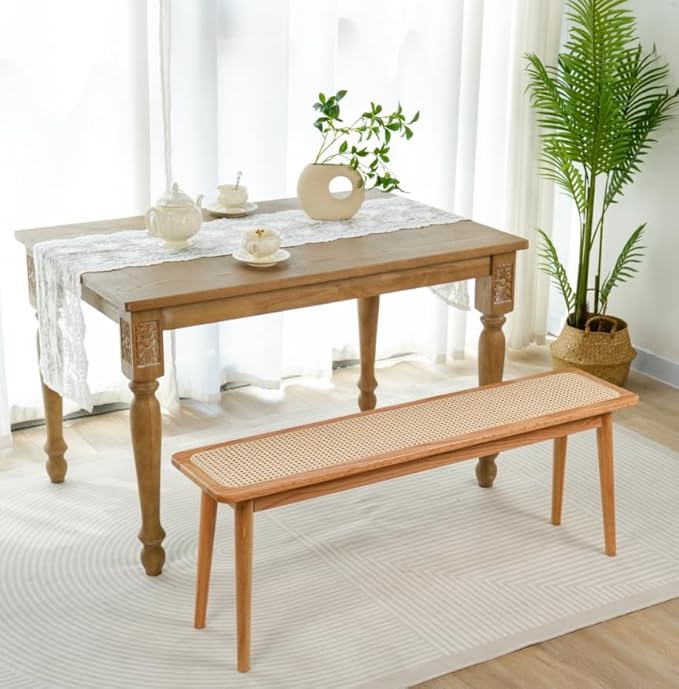 Entryway Bench, Solid Wood Dining Bench, Midcentury Modern End of Bed Bench - Image 3