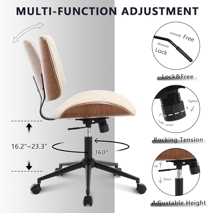 Home Office Chair No Arms with Wheels, Adjustable Height Small Desk Chair - Image 5