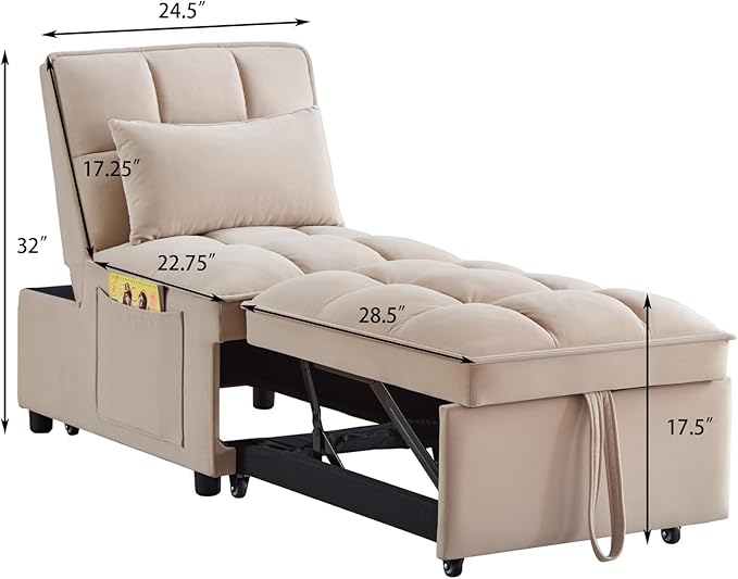 KEIKI Velvet Single Convertible Sleeper Chair Sofa Bed - Image 2