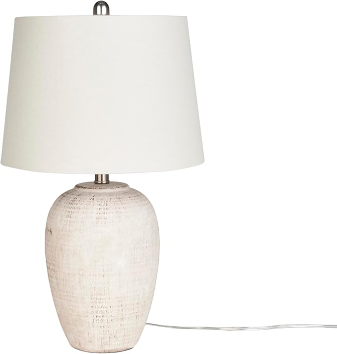 Nourison Home 23" Distressed Cream/Beige Rustic Ceramic Jar Table Lamp - Image 3